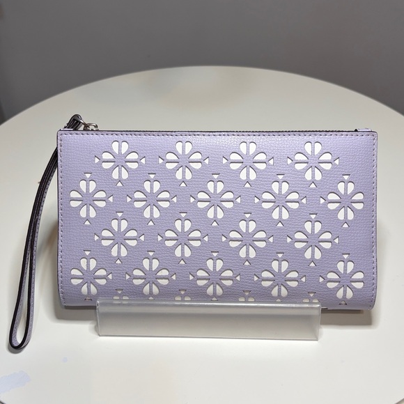 Kate Spade Sylvia Lilac Perforated Flower Large Continental Wristlet NWOT $158